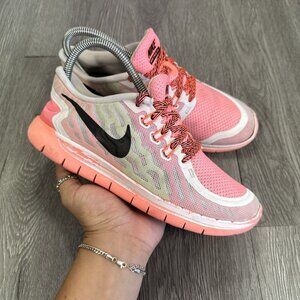 Nike Free 5.0 GS Running Shoes Size 5y/Womens 6.5 Lava Pink Pow 725114-100
